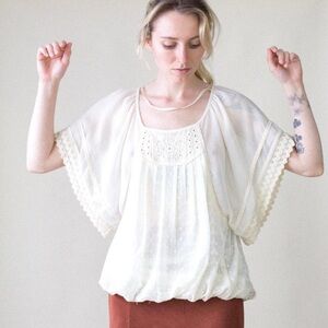Free People Chiffon Blouse top S ivory Holidays party lunch business casual